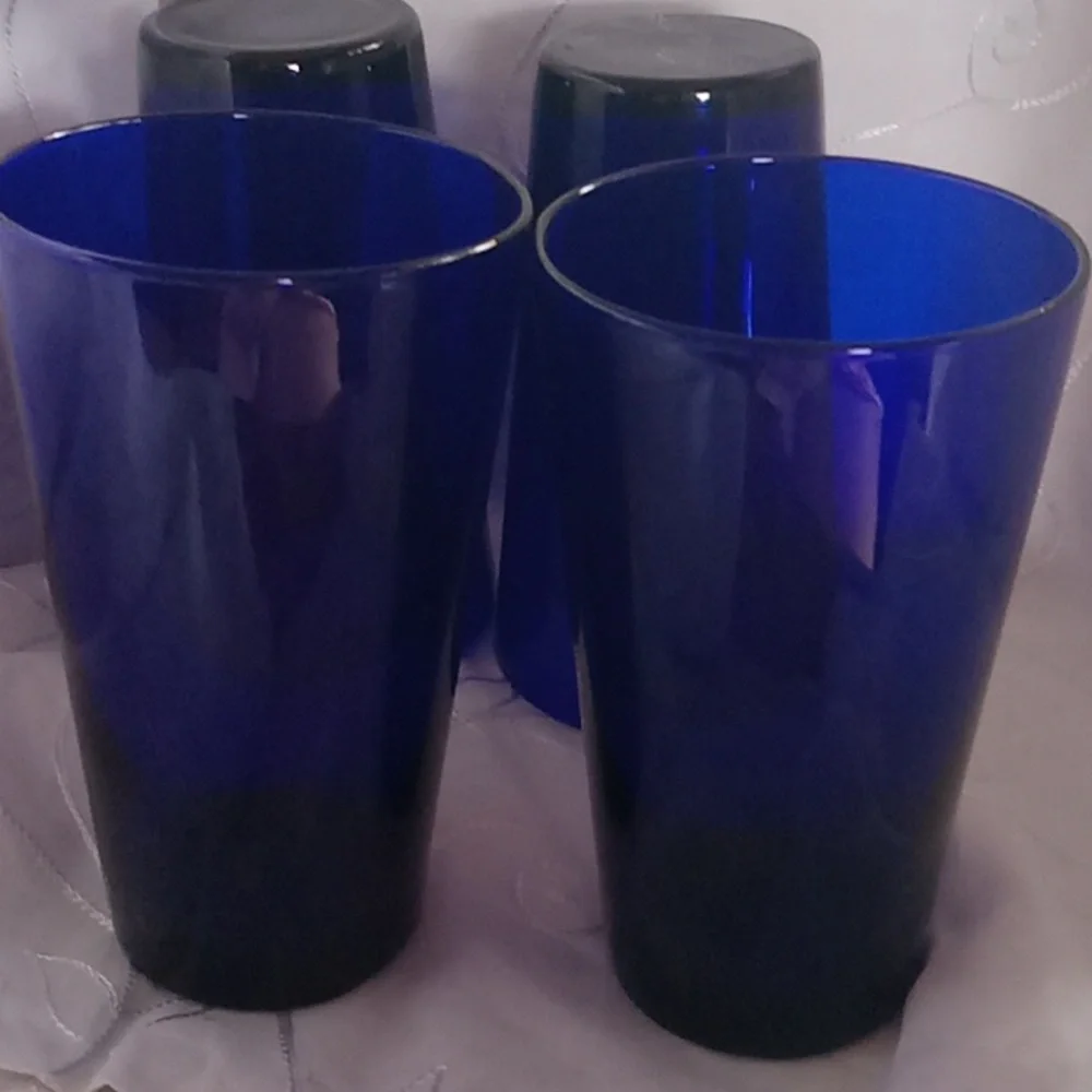 4 Vintage Cobalt Blue Metropolitan Flared Drinking Glasses